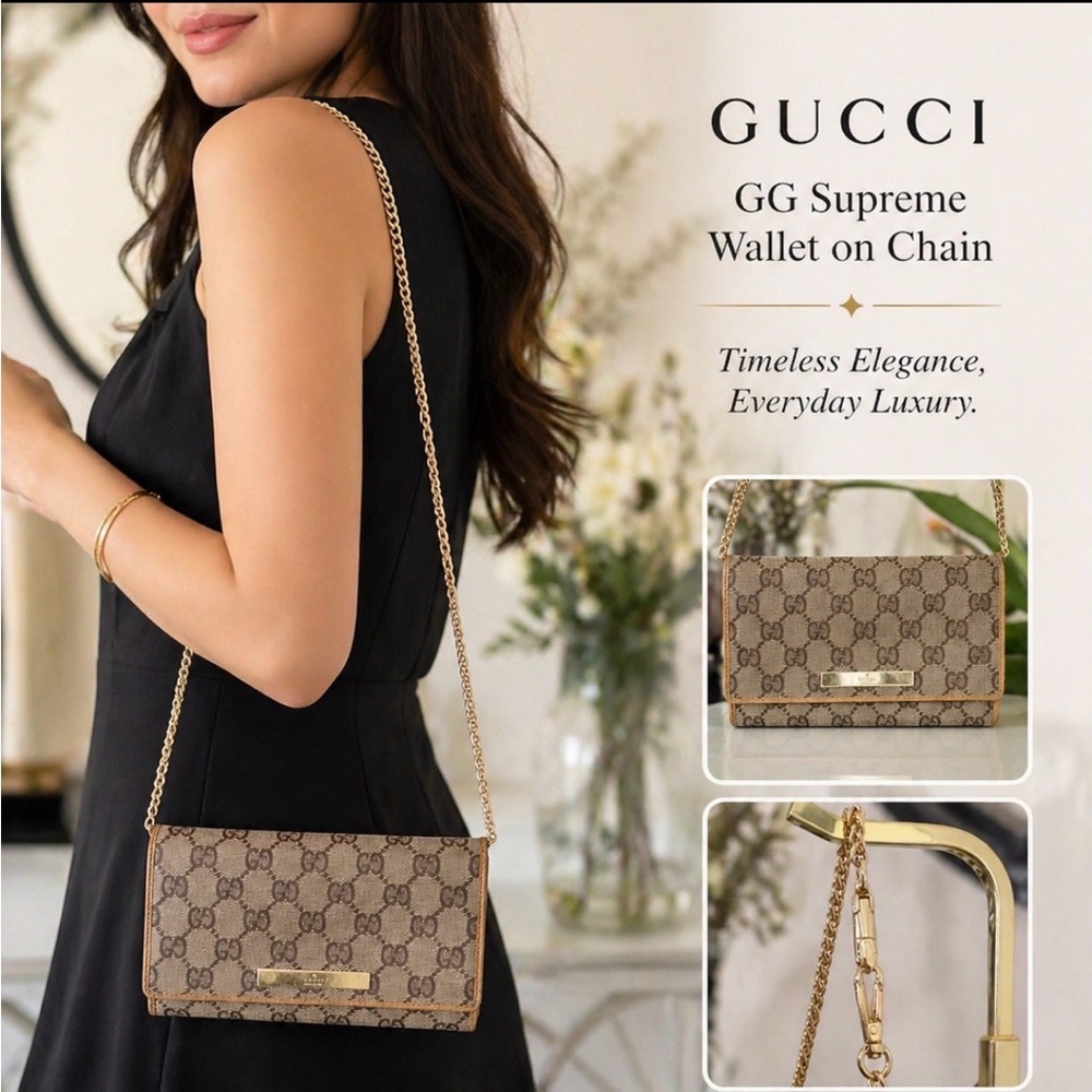 Gucci Beige and Brown GG Canvas Kisslock Wallet with Gold Plaque - Picture 3 of 12